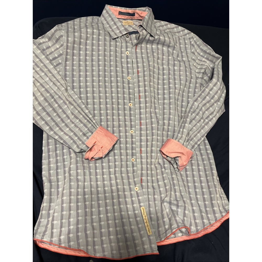 Tommy Bahama Shirt Mens L Button Up Plaid Pink Purple Blue Long Sleeve Cotton
